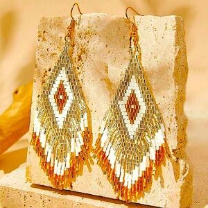 Artisan Bohemian Style Tassel Earrings with Glass Beads Dangle Earrings Vibrant